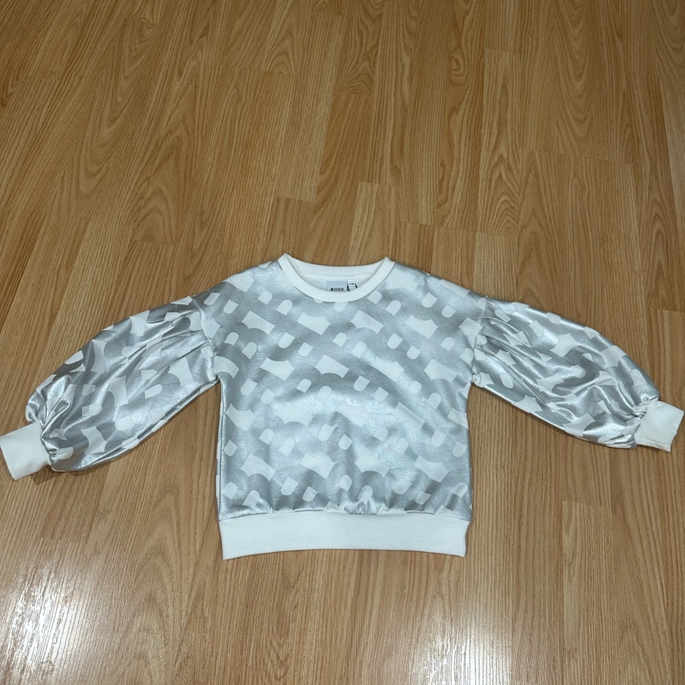 Boss Girls Kids Silver and White Patterned Sweatshirt